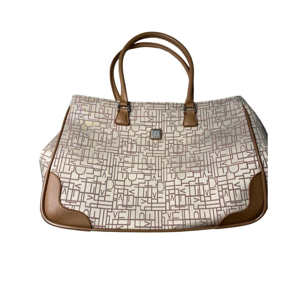 Diane Von Furstenberg DVF Monogram Tote Shoulder Bag Beige Brown Large Oversized
